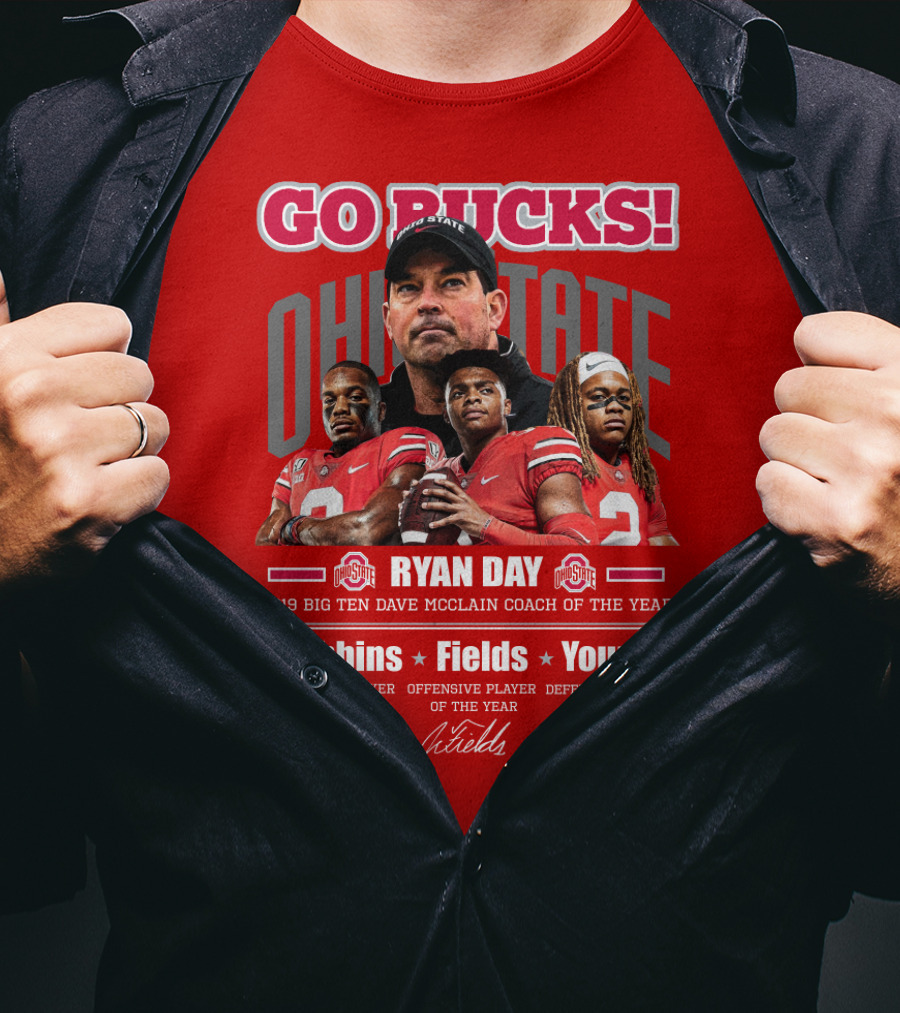 Go Bucks Ohio State Ryan Day Dave Mcclain Coach Of The Year Dobbins Fields Young Big Ten Players T-Shirt
