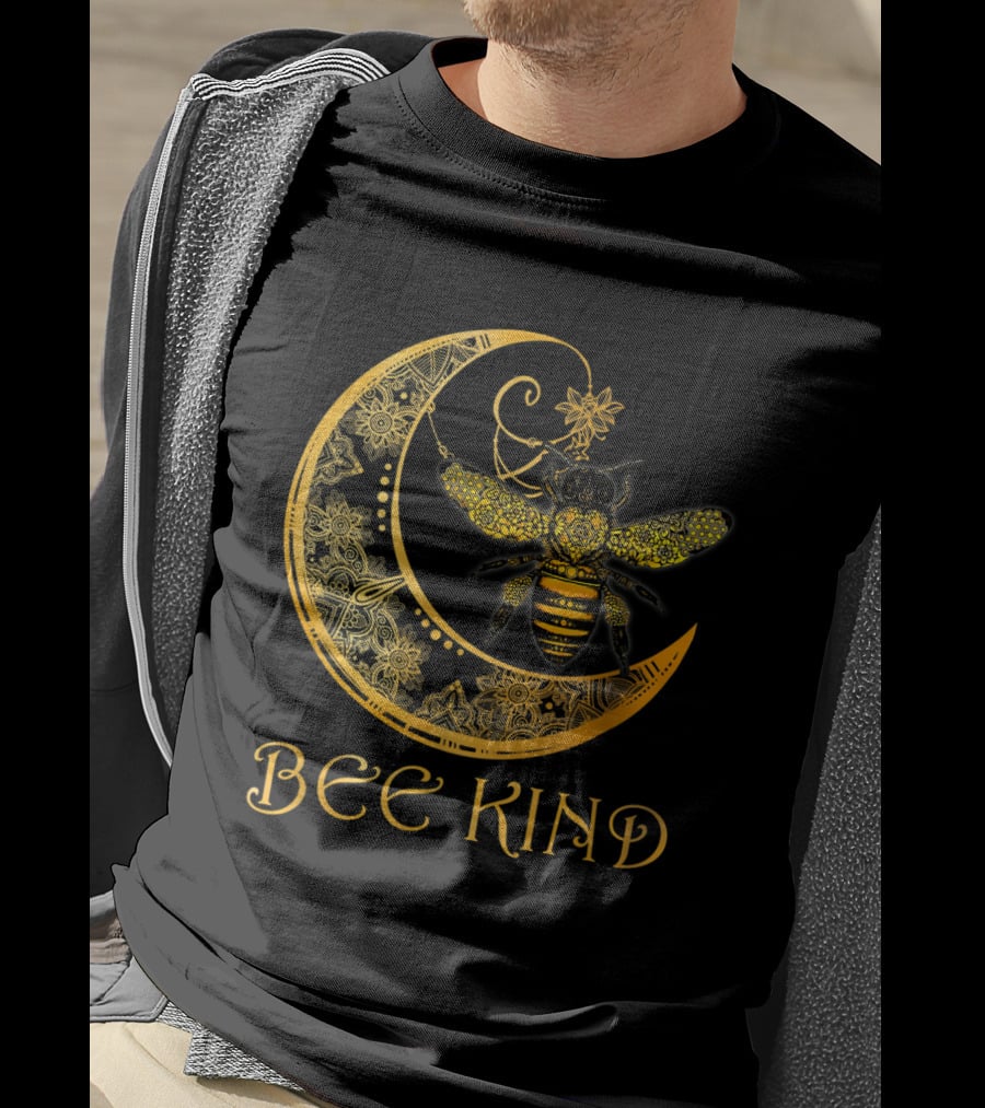 Bee Kind Golden Mandala Bee On Crescent Moon T-Shirt