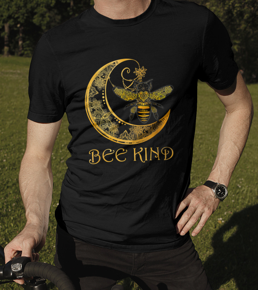 Bee Kind Golden Mandala Bee On Crescent Moon T-Shirt
