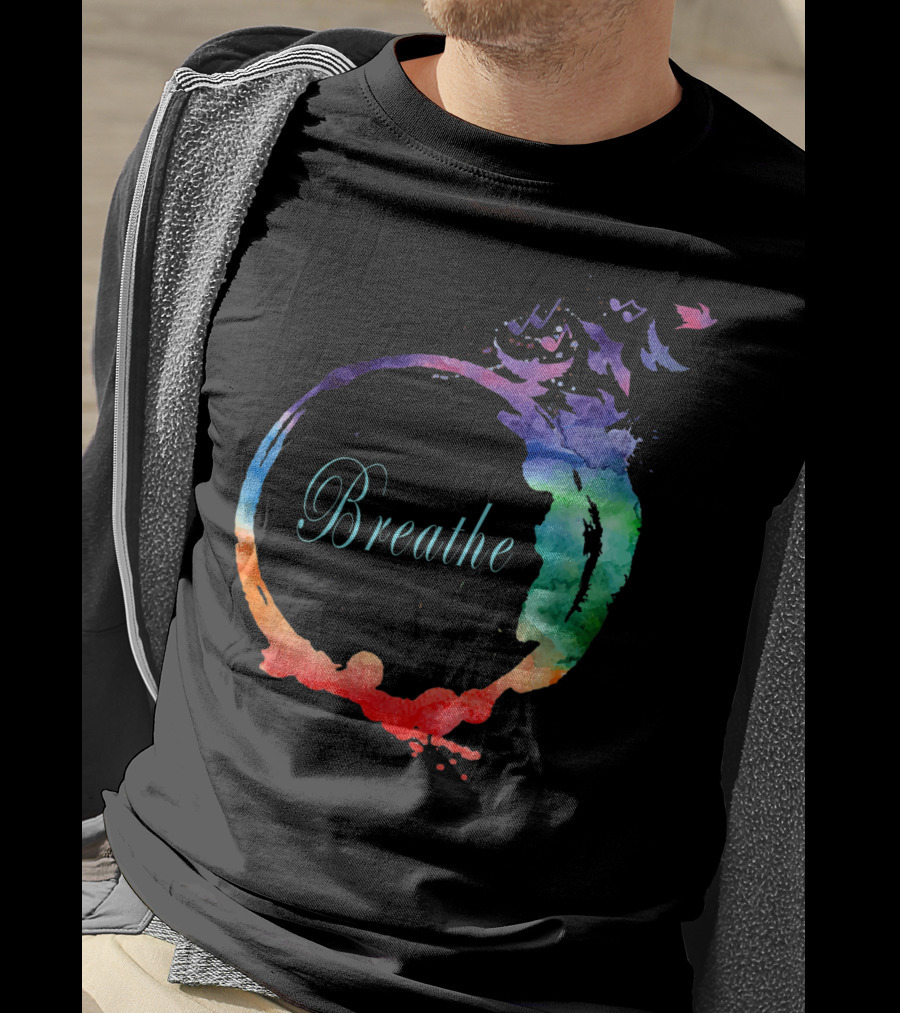Breathe Cool Heavenly Breath Nature Yoga Watercolor Mandala T-Shirt