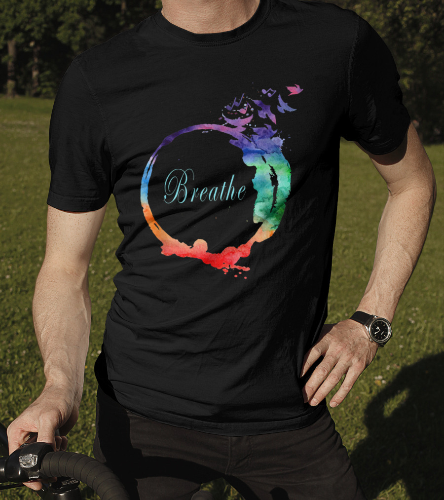 Breathe Cool Heavenly Breath Nature Yoga Watercolor Mandala T-Shirt