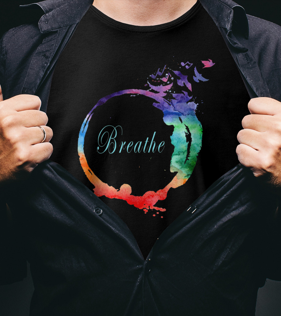 Breathe Cool Heavenly Breath Nature Yoga Watercolor Mandala T-Shirt