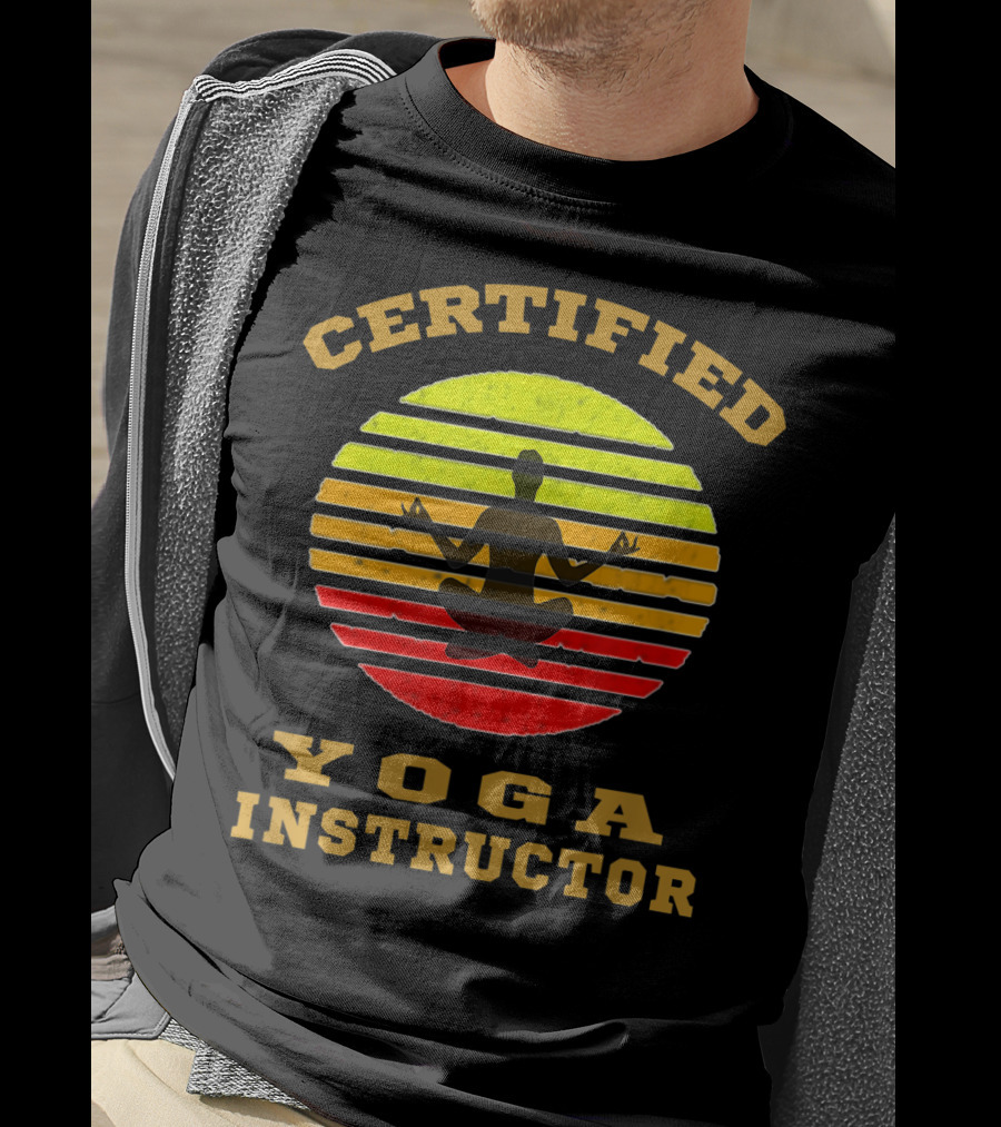 Certified Yoga Instructor Retro Sunset Meditating T-Shirt
