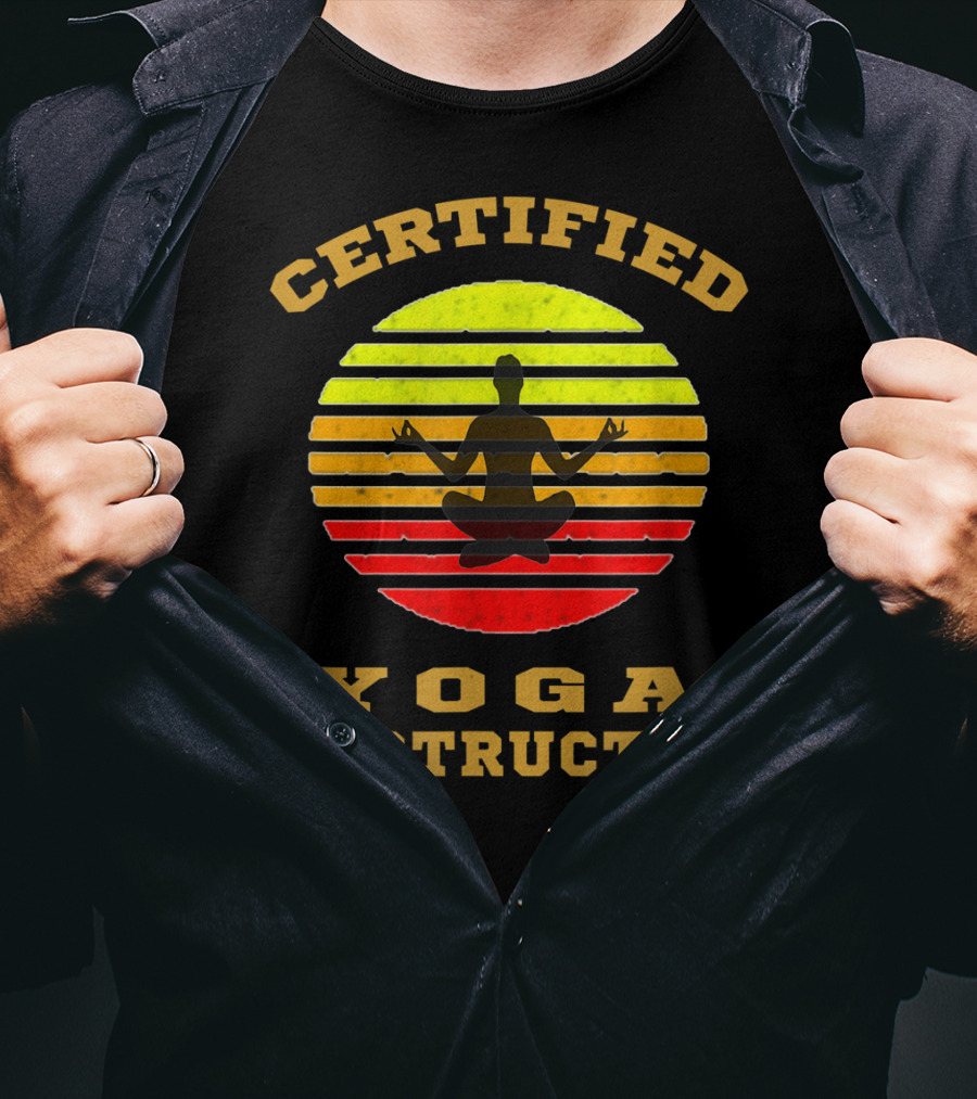 Certified Yoga Instructor Retro Sunset Meditating T-Shirt