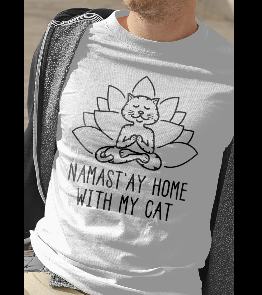 Namast'ay Home With My Cat Yoga Lotus Cute Cat T-Shirt