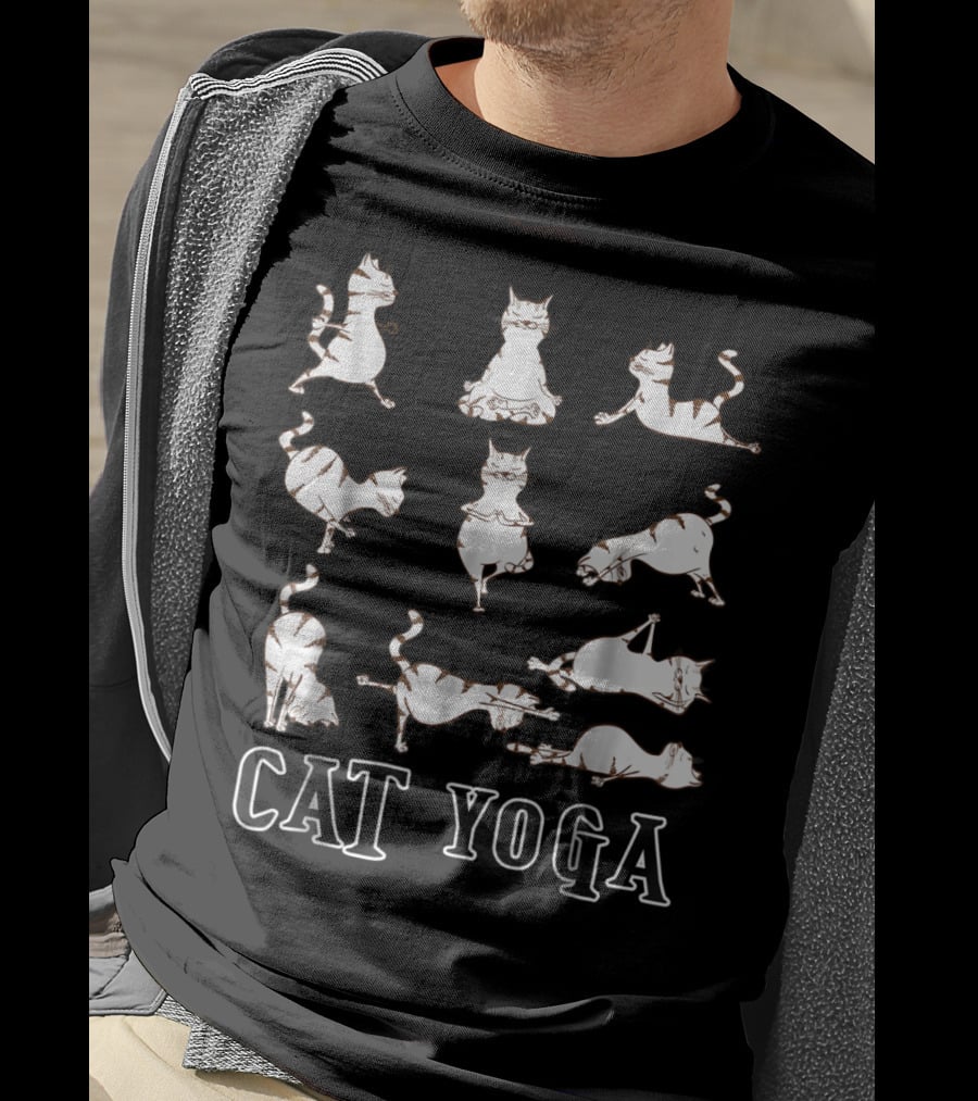 Cute Cat Yoga Perfect Meditation Darks Cat Yoga T-Shirt