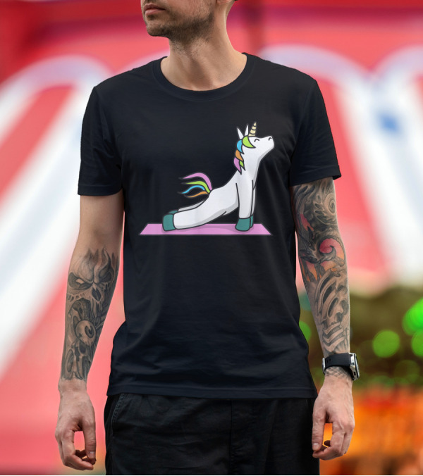 Premium T-Shirt: Cute Yoga Unicorn Meditation Fitness Pose with Rainbow Mane T-Shirt Cute Yoga Unicorn Meditation Fitness Pose with Rainbow Mane T-Shirt