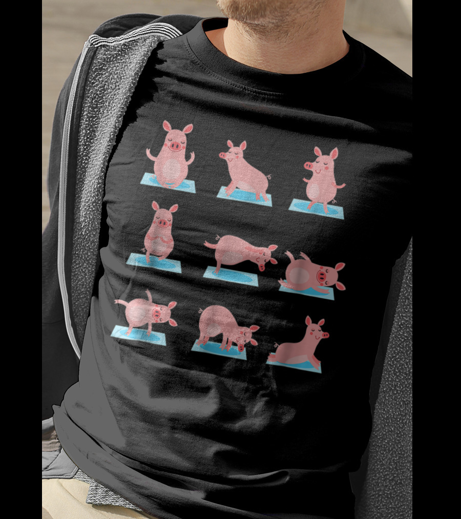 Funny Pig Yoga Poses On Yoga Mats T-Shirt