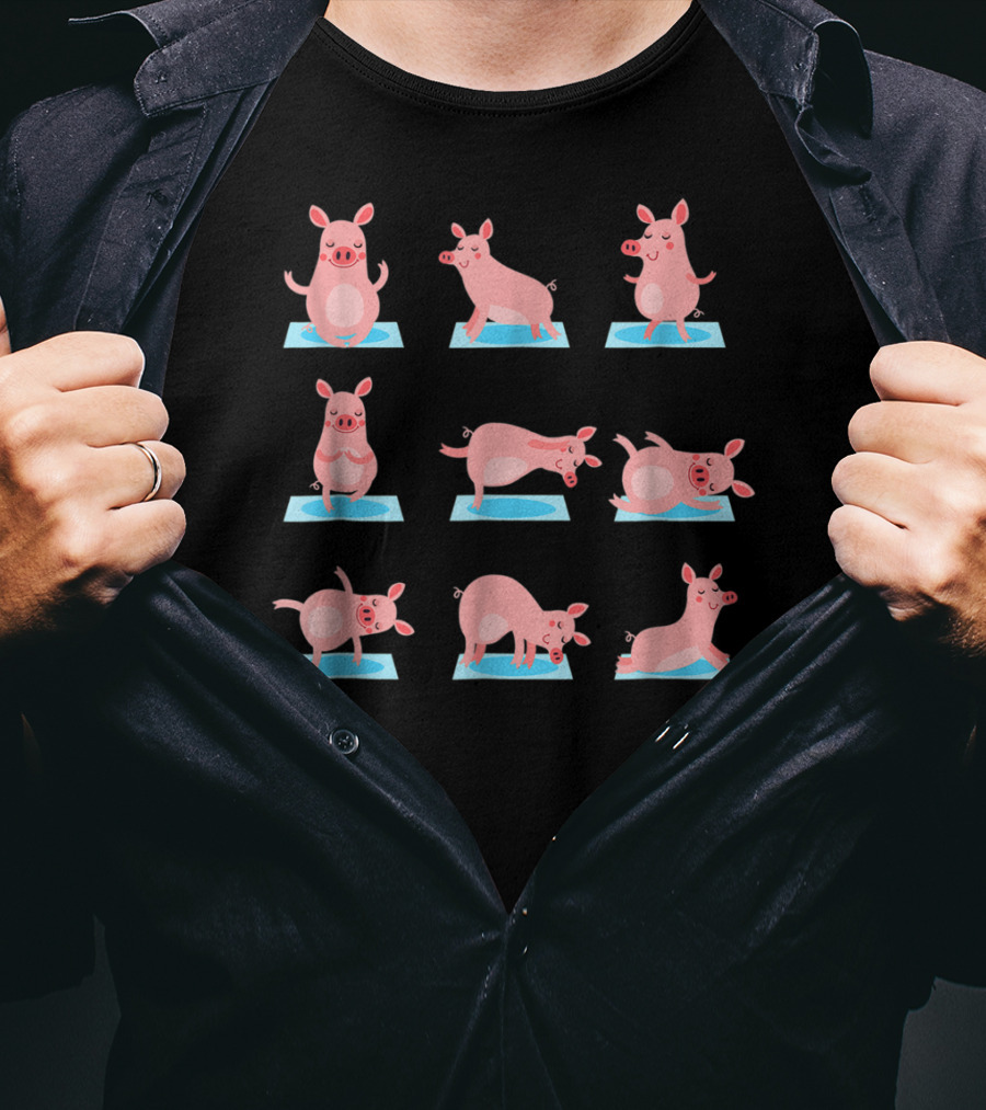 Funny Pig Yoga Poses On Yoga Mats T-Shirt
