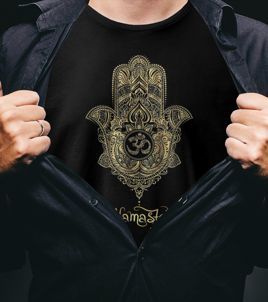 Namaste Gold Hamsa Hand Om Symbol Yoga Hinduism T-Shirt