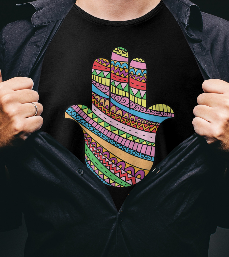 Hamsa Hand Buddha Arabic Amulet Meditation Colorful T-Shirt