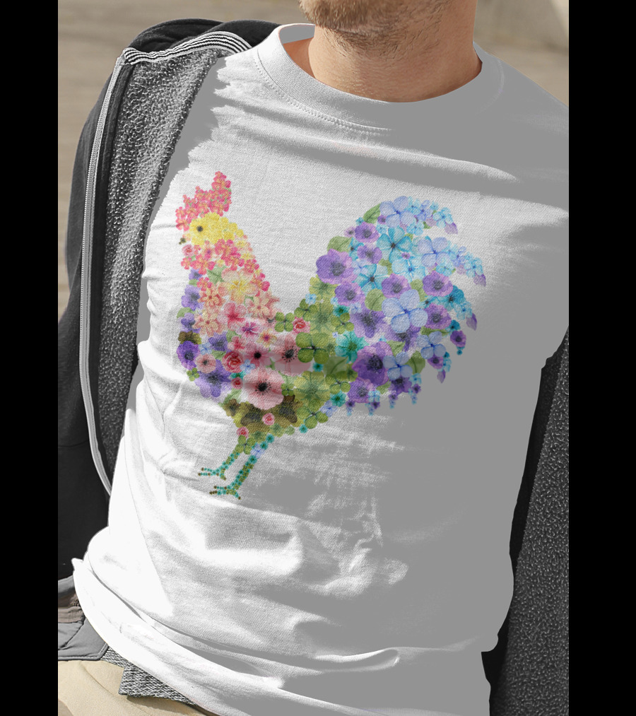 CHICKEN Flower Patterned Rooster With Vibrant Floral Colors T-Shirt