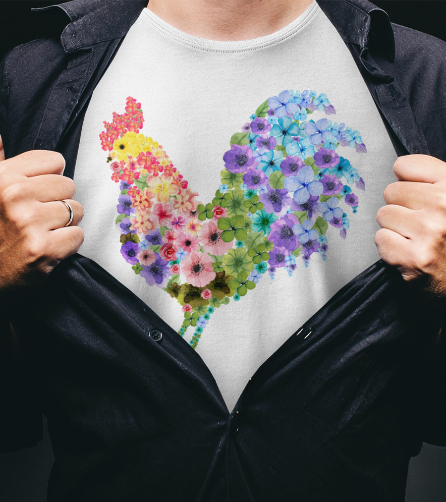 CHICKEN Flower Patterned Rooster With Vibrant Floral Colors T-Shirt