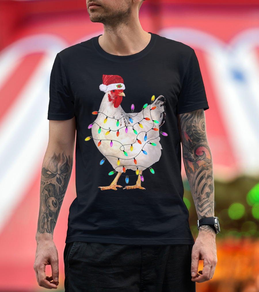 CHICKEN LIGHT CHRISTMAS SANTA HAT STRING LIGHTS T-Shirt