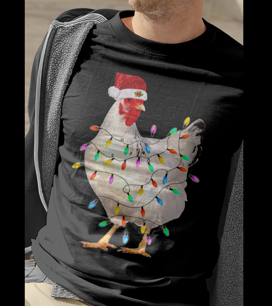 Chicken Light Christmas Santa Hat String Lights T-Shirt