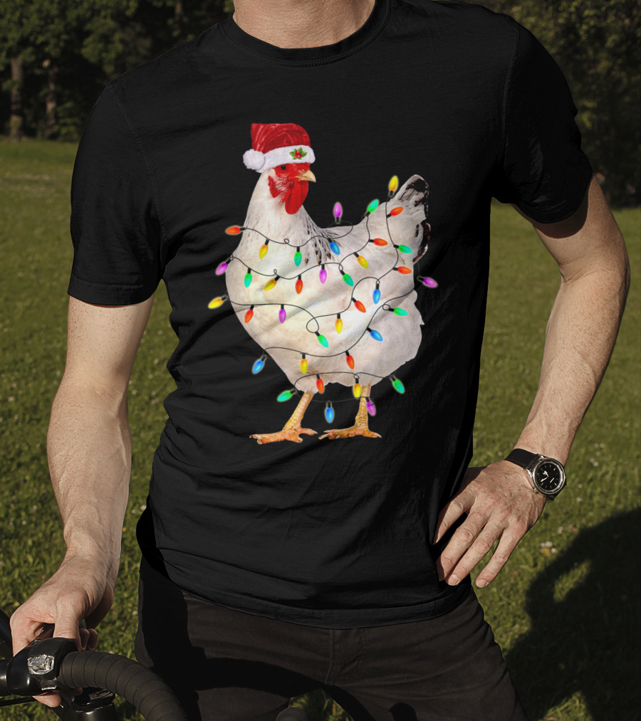 Chicken Light Christmas Santa Hat String Lights T-Shirt