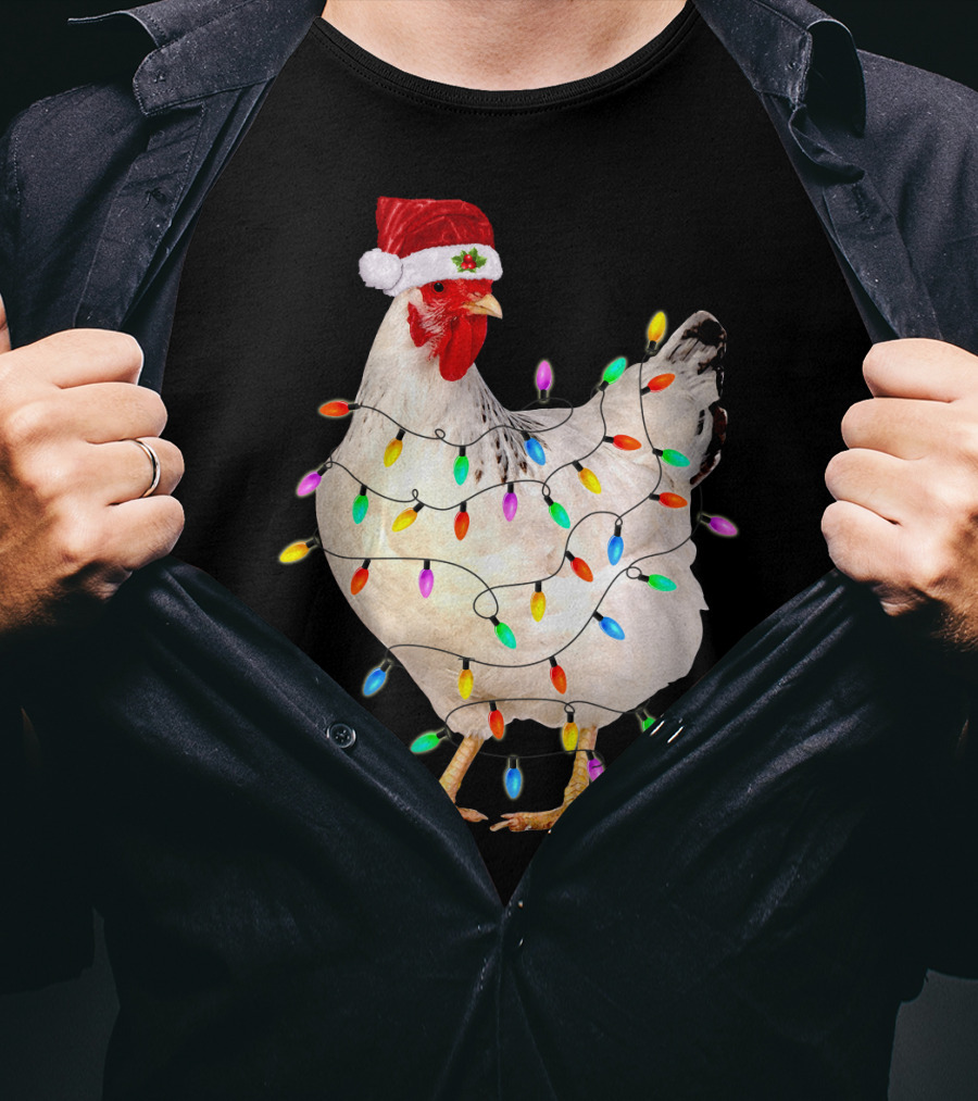Chicken Light Christmas Santa Hat String Lights T-Shirt