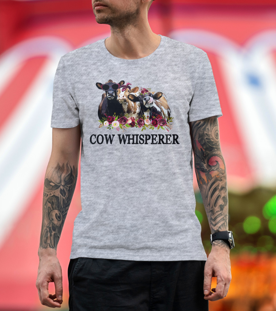 Cow Whisperer Funny Cows with Sunglasses and Flowers T-Shirt