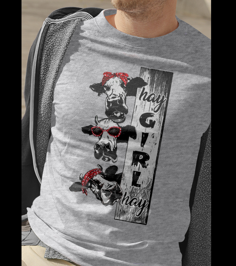 Hay GIRL Hay Cow Trio Red Bandana And Glasses T-Shirt