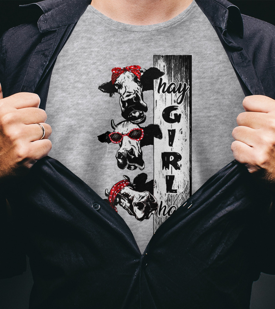 Hay GIRL Hay Cow Trio Red Bandana And Glasses T-Shirt