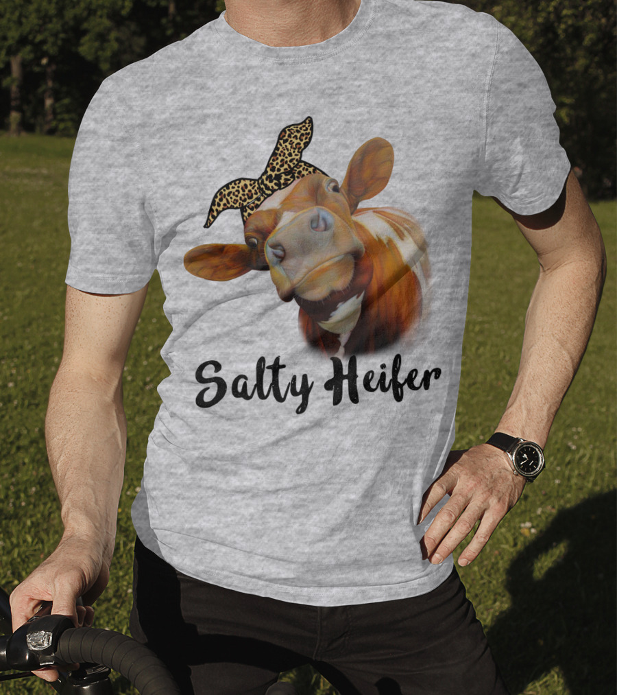 Salty Heifer Leopard Headband Cow T-Shirt