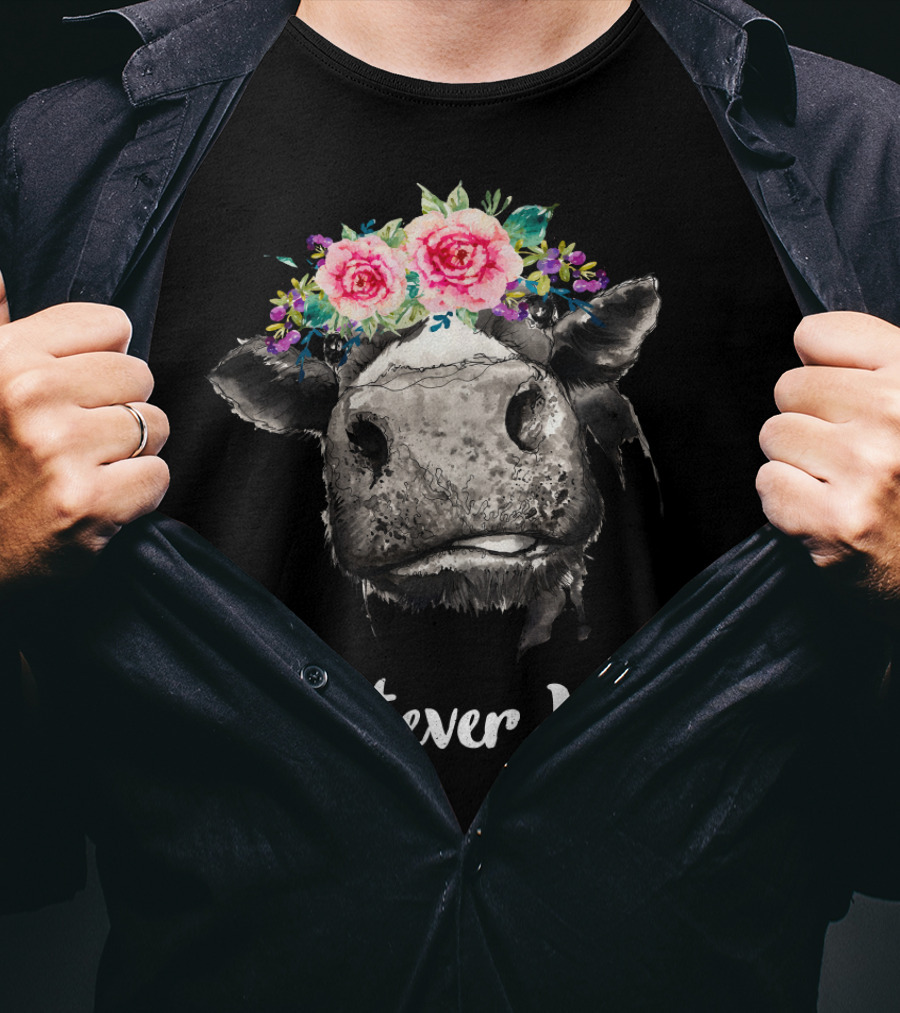 Whatever Heifer Cow Head With Floral Crown T-Shirt