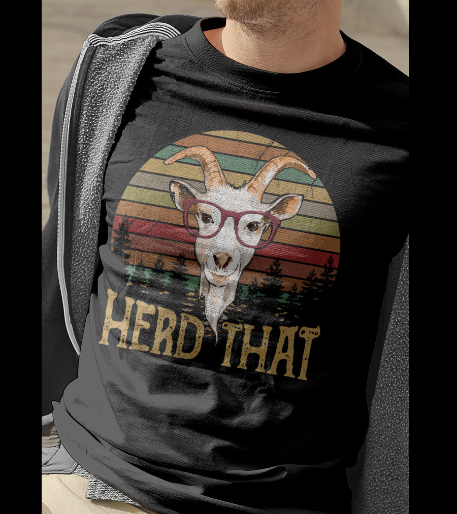 Goat Herd That Retro Style Glasses Forest Silhouette Vintage T-Shirt