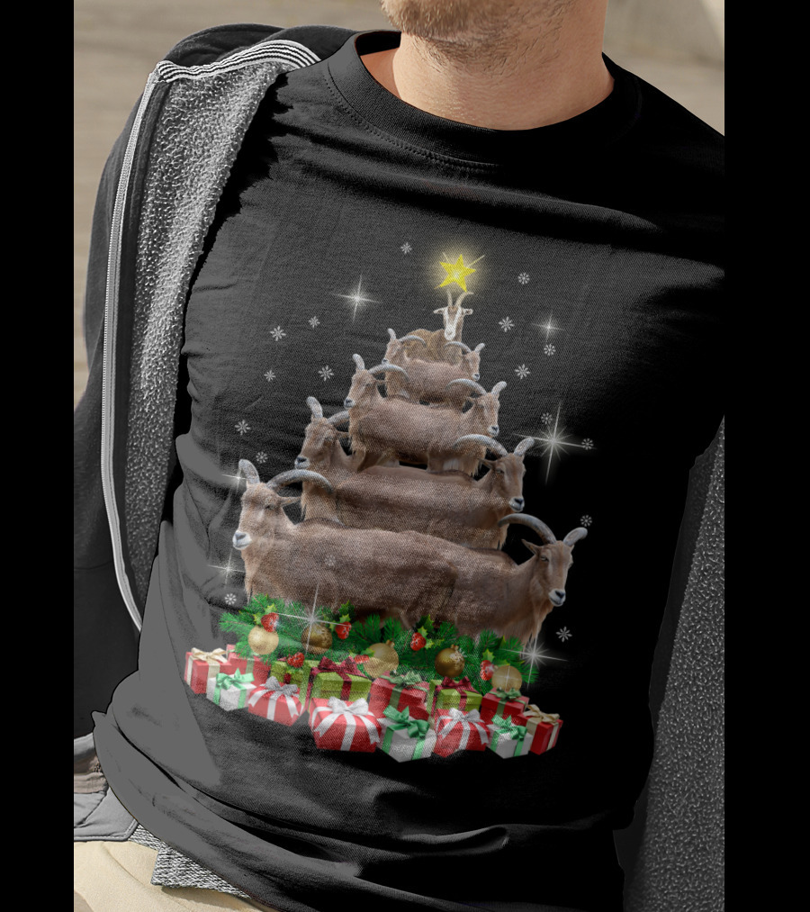 Goat Christmas Tree With Presents And Star T-Shirt