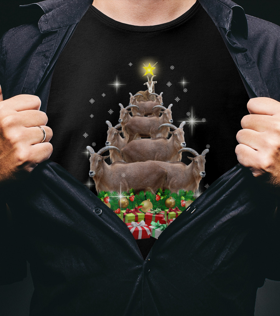 Goat Christmas Tree With Presents And Star T-Shirt