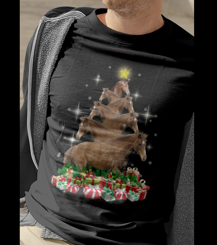 Horse Christmas Tree With Star And Gifts T-Shirt