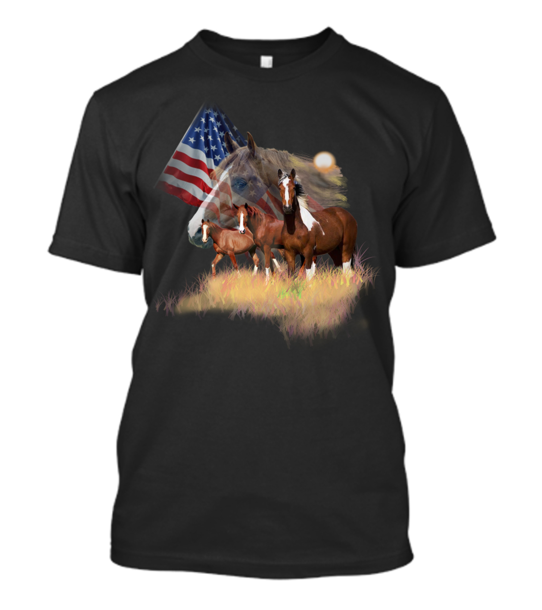 American Flag Majestic Horse Trio T-Shirt