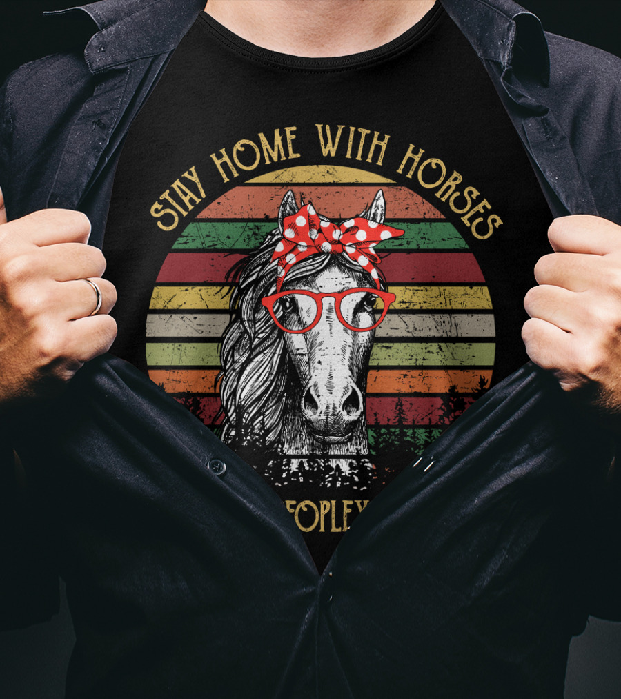 Stay Home With Horses It's Too Peopley Out There Vintage Horse With Red Glasses And Bandana T-Shirt