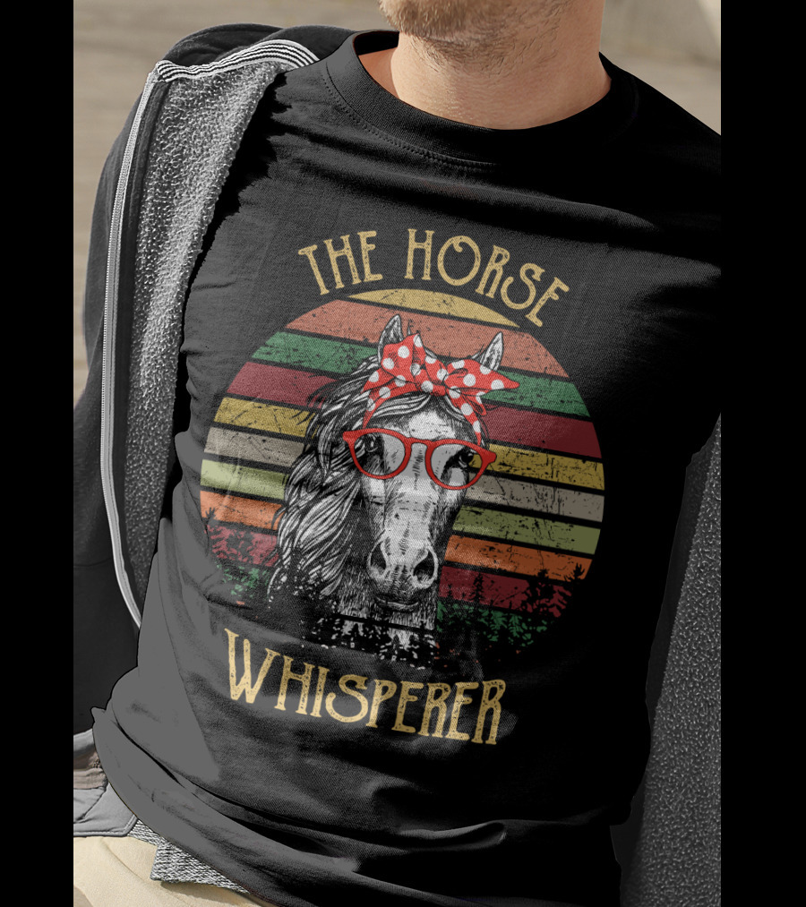 The Horse Whisperer Vintage Style Retro Stripes Horse With Glasses And Bow T-Shirt