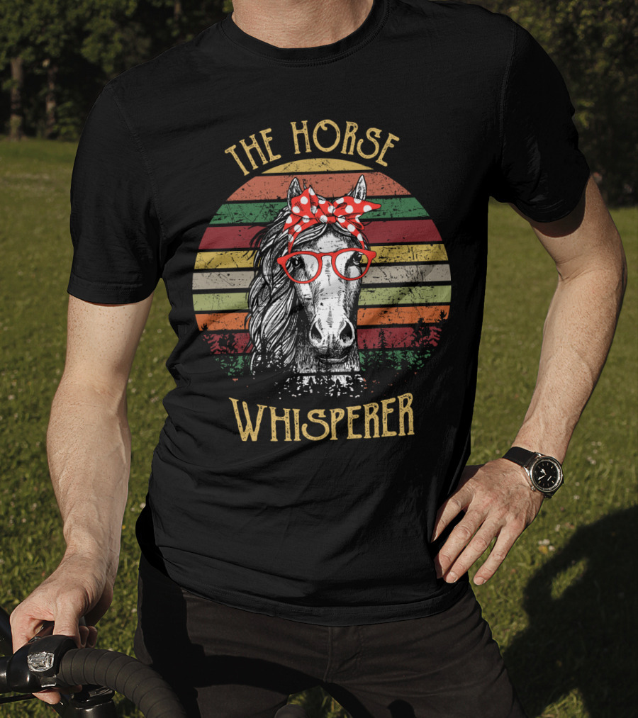 The Horse Whisperer Vintage Style Retro Stripes Horse With Glasses And Bow T-Shirt