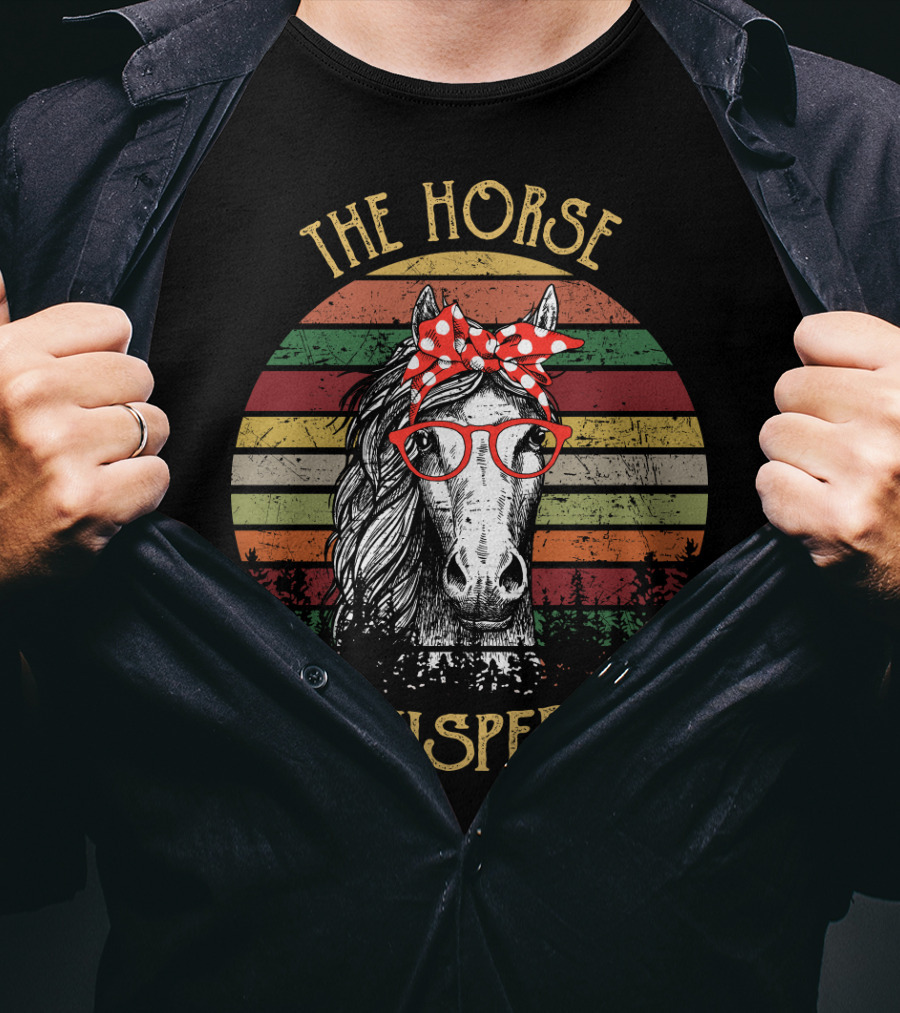 The Horse Whisperer Vintage Style Retro Stripes Horse With Glasses And Bow T-Shirt