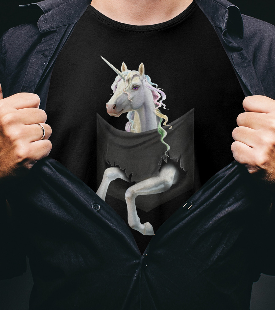 Unicorn Peeking From Torn Pocket T-Shirt