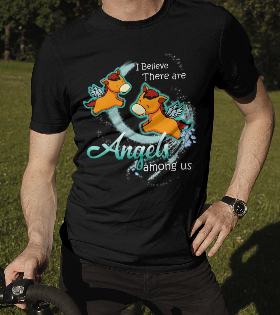 I Believe There Are Angels Among Us Flying Horses With Wings T-Shirt