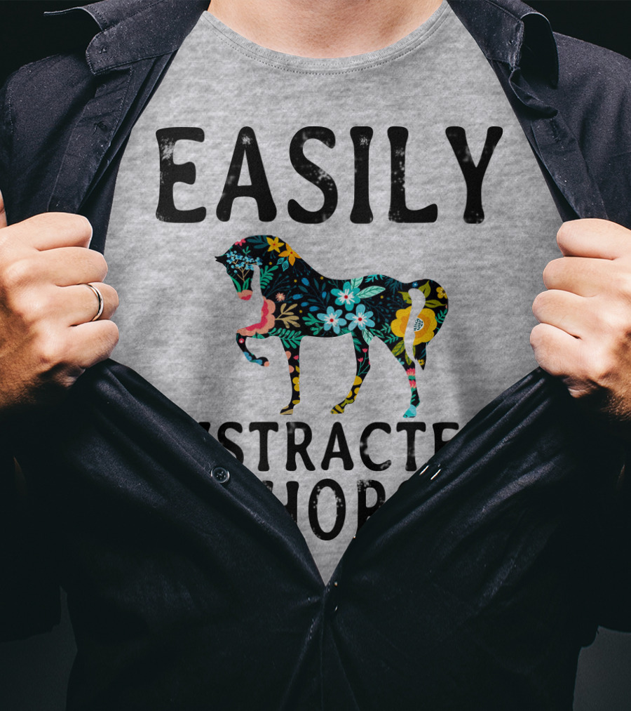 Easily Distracted By Horses Floral T-Shirt