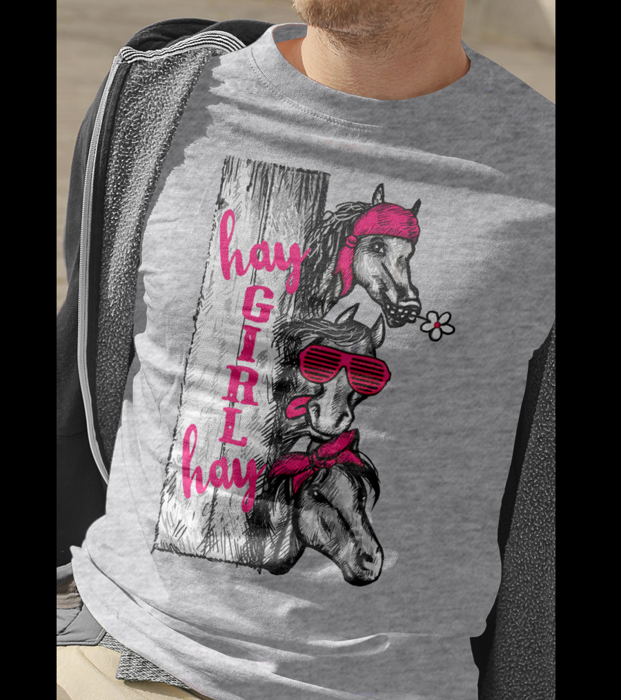 Hay GIRL Hay Funny Horse Trio With Bandanas And Sunglasses T-Shirt