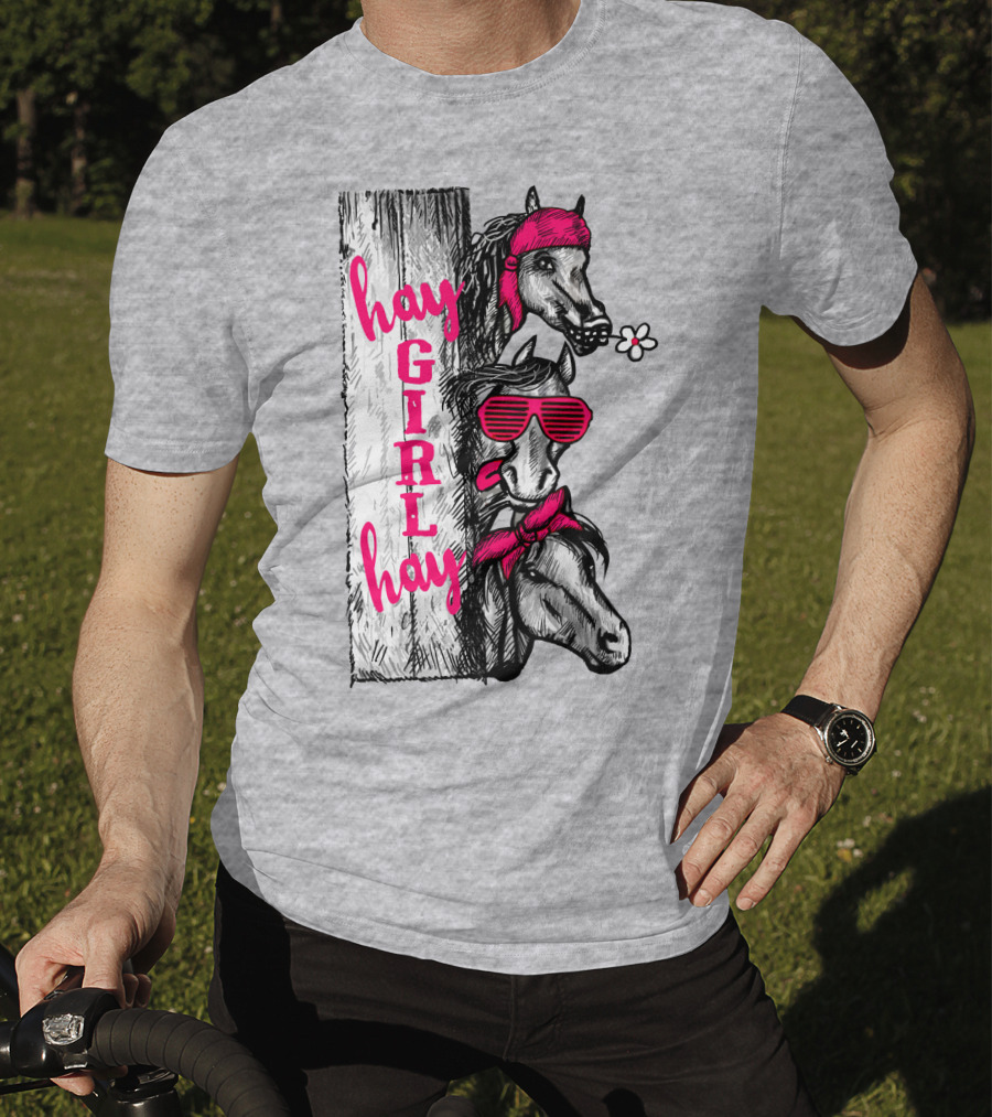 Hay GIRL Hay Funny Horse Trio With Bandanas And Sunglasses T-Shirt