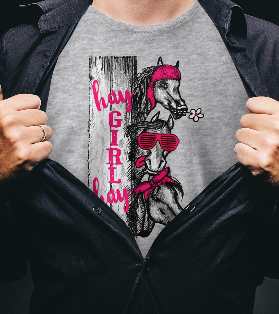 Hay GIRL Hay Funny Horse Trio With Bandanas And Sunglasses T-Shirt