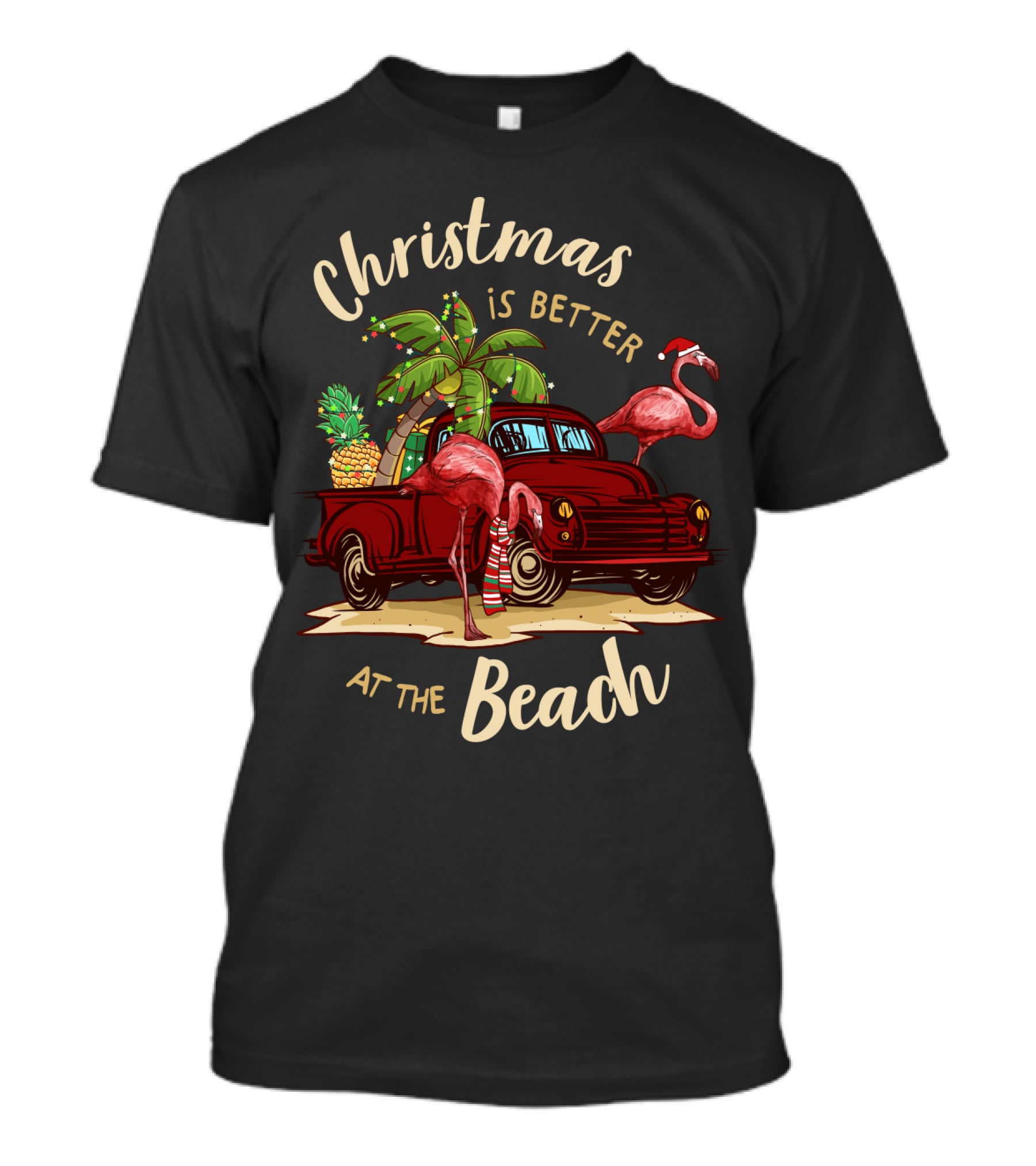 Christmas Is Better At The Beach With Flamingos And Palm Trees T-Shirt
