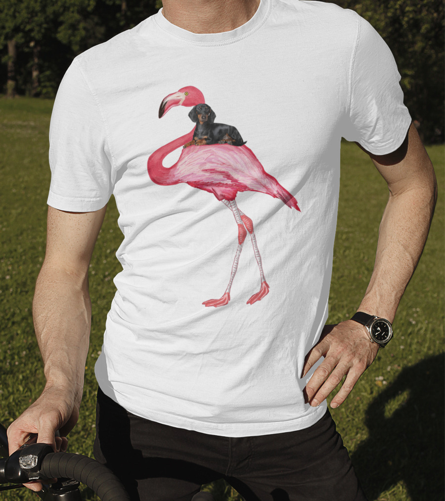 Flamingo And Dachshund Adventure T-Shirt