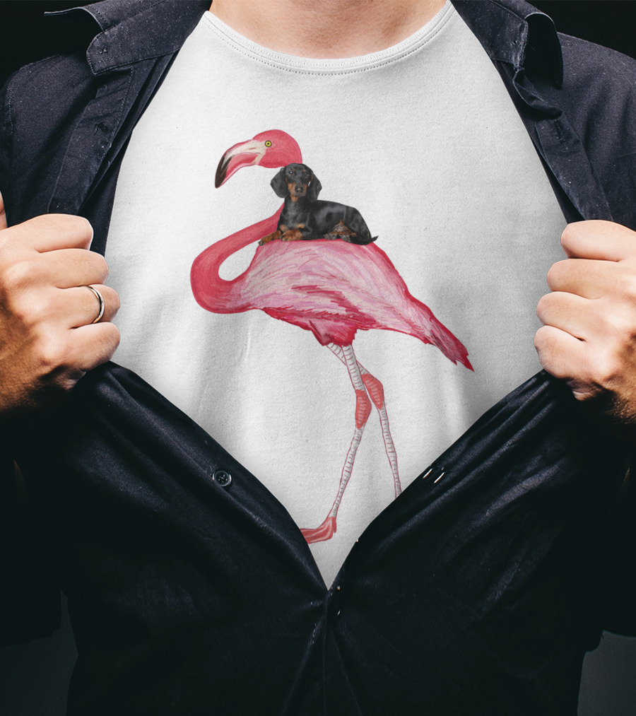 Flamingo And Dachshund Adventure T-Shirt