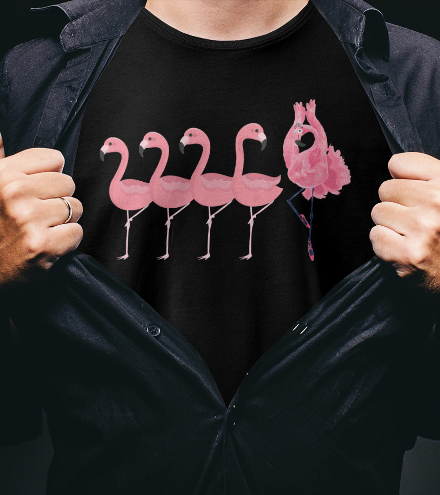 Ballet Flamingo IN Tutu And Slippers Amongst Flamingos T-Shirt