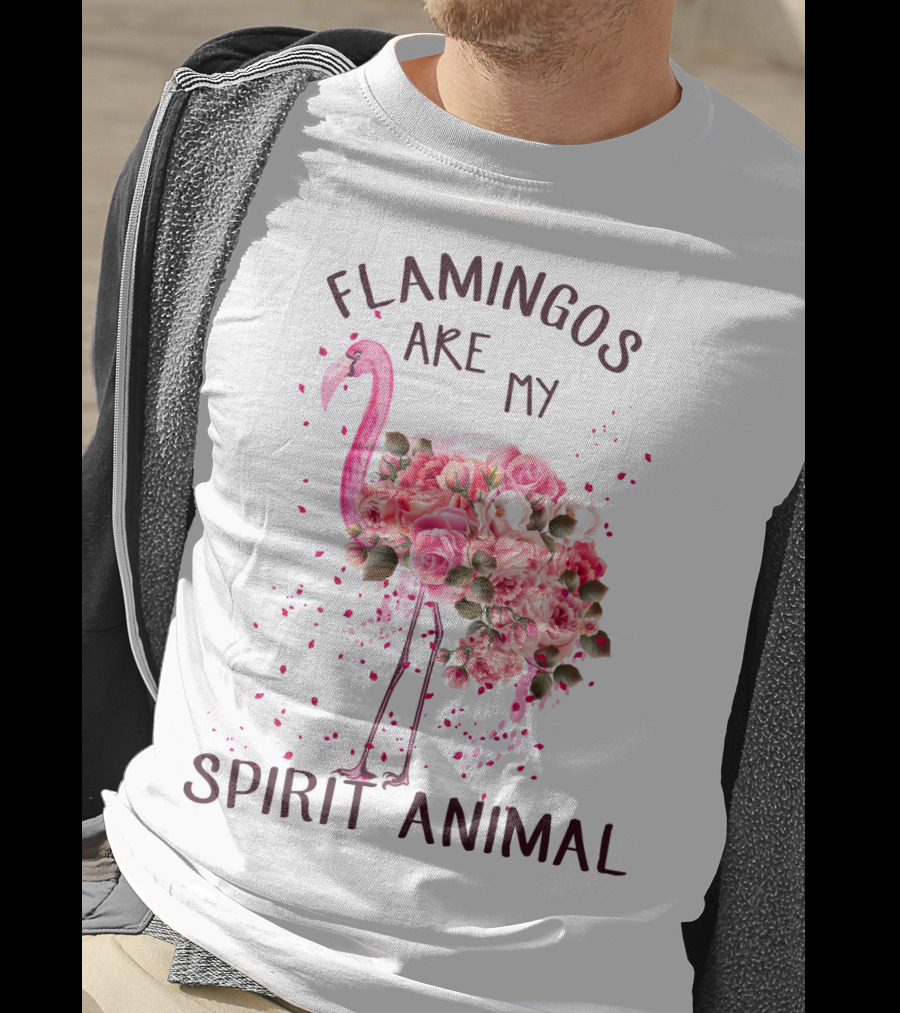 Flamingos Are My Spirit Animal Floral Flamingo Roses T-Shirt