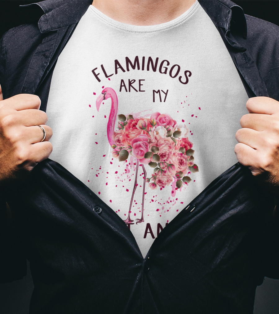 Flamingos Are My Spirit Animal Floral Flamingo Roses T-Shirt