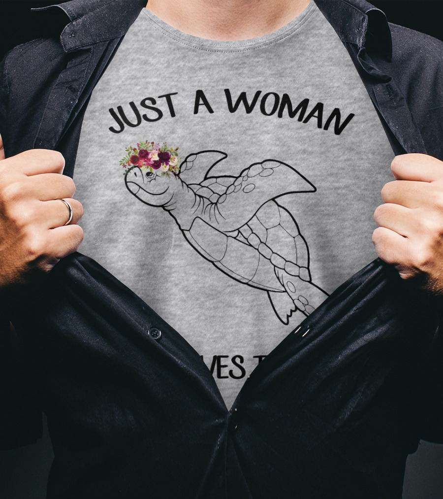 Just A Woman Who Loves Turtles With Floral Crown T-Shirt