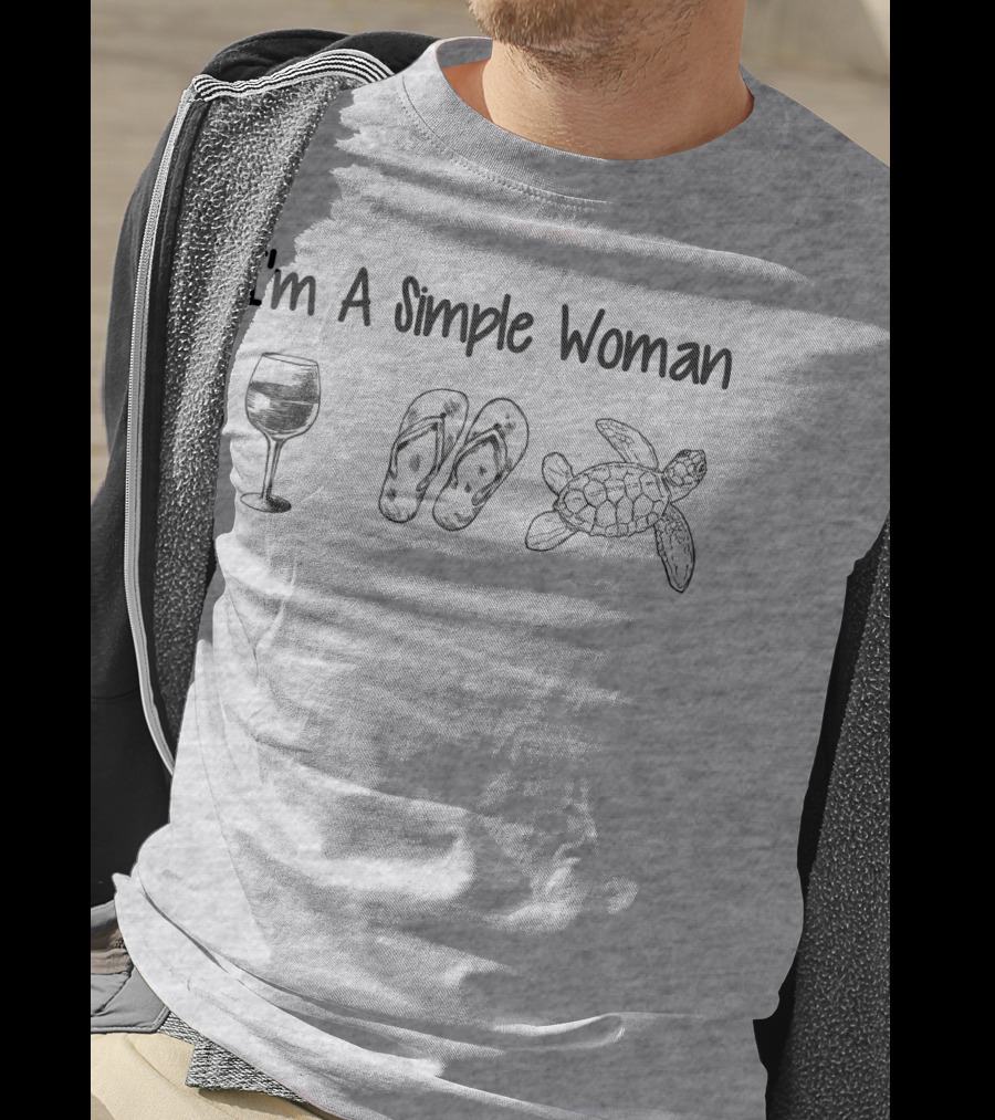 I'm A Simple Woman Wine Flip-Flops Turtle T-Shirt