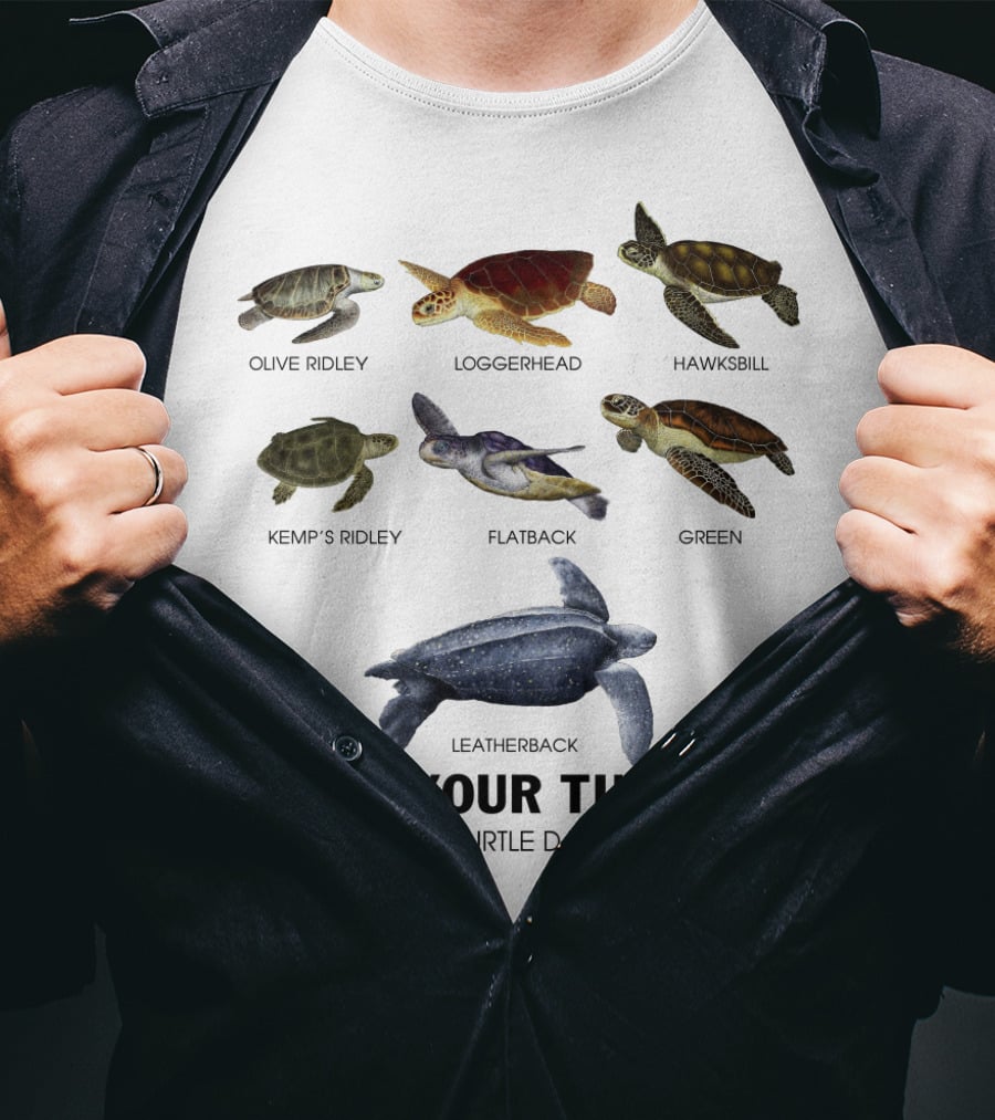 Know Your Turtles Olive Ridley Loggerhead Hawksbill Kemp’s Ridley Flatback Green Leatherback Happy World Turtle Day May 23rd T-Shirt